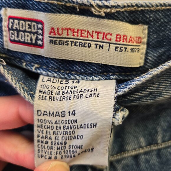 Vintage Women's 14 Denim Mini Skirt Blue Embroidered Leaf Detail 90s Cotton Retr - Picture 4 of 8